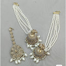 Rani Sati Jewels Gold Plated Crystal Stone And Pearls Jhumki With Maangtikka