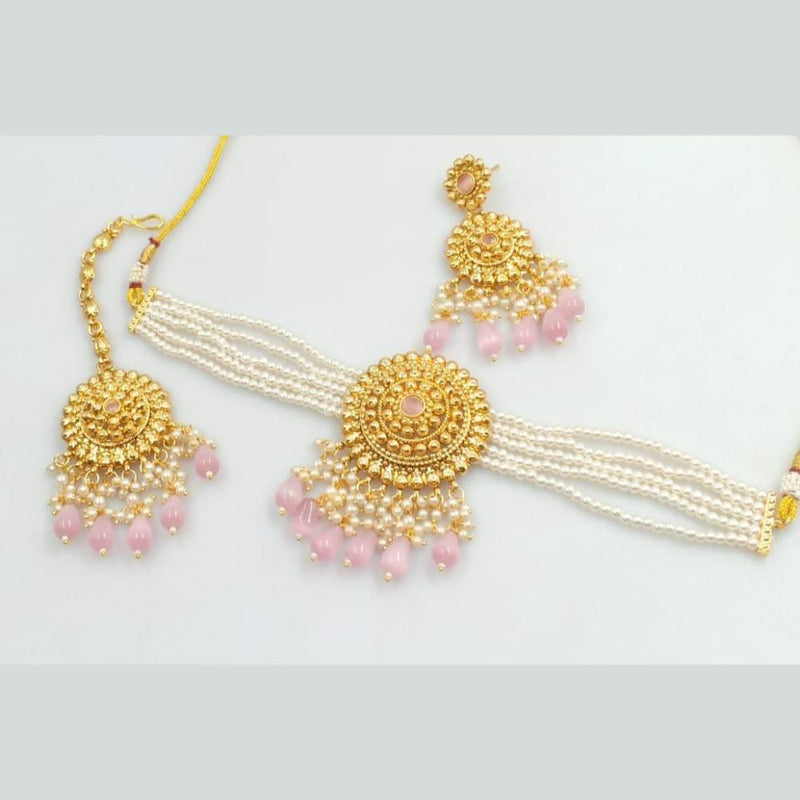 Rani Sati Jewels Gold Plated Beads And Pearl Choker Necklace Set