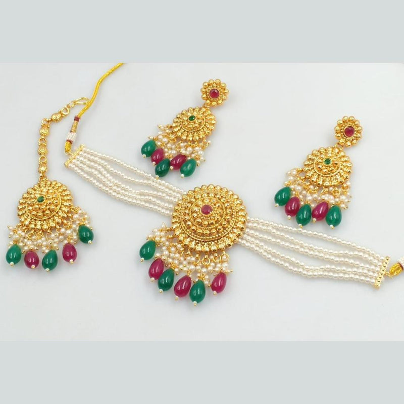 Rani Sati Jewels Gold Plated Beads And Pearl Choker Necklace Set