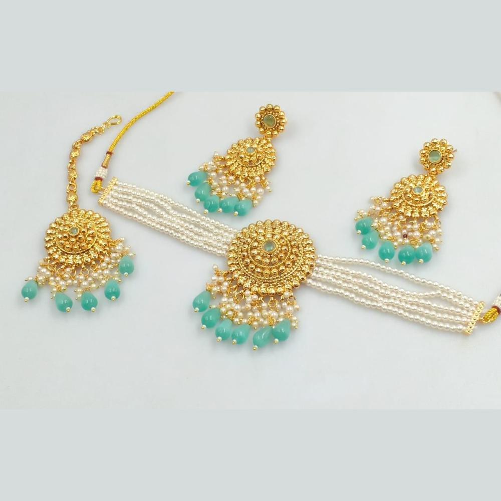 Rani Sati Jewels Gold Plated Beads And Pearl Choker Necklace Set