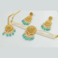 Rani Sati Jewels Gold Plated Beads And Pearl Choker Necklace Set