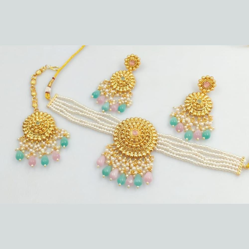 Rani Sati Jewels Gold Plated Beads And Pearl Choker Necklace Set