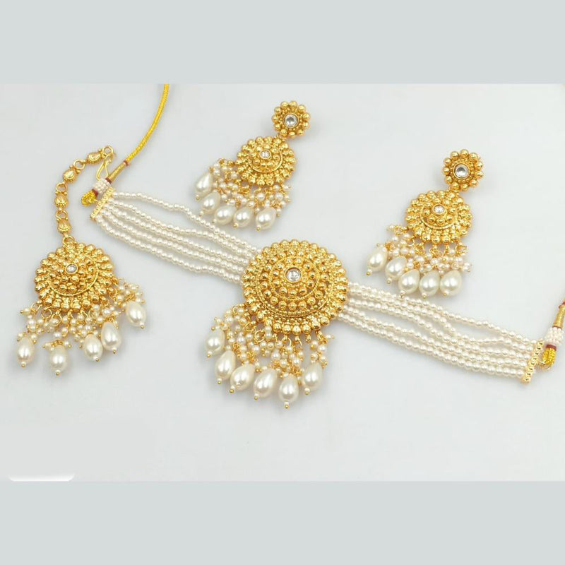 Rani Sati Jewels Gold Plated Beads And Pearl Choker Necklace Set