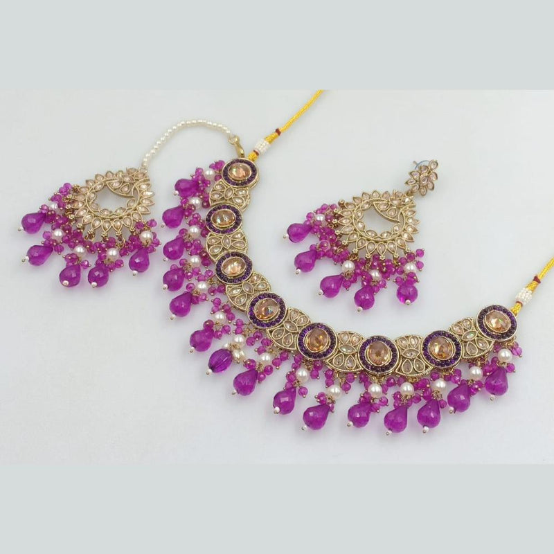 Rani Sati Jewels Gold Plated Crystal Stone And Beads Necklace Set