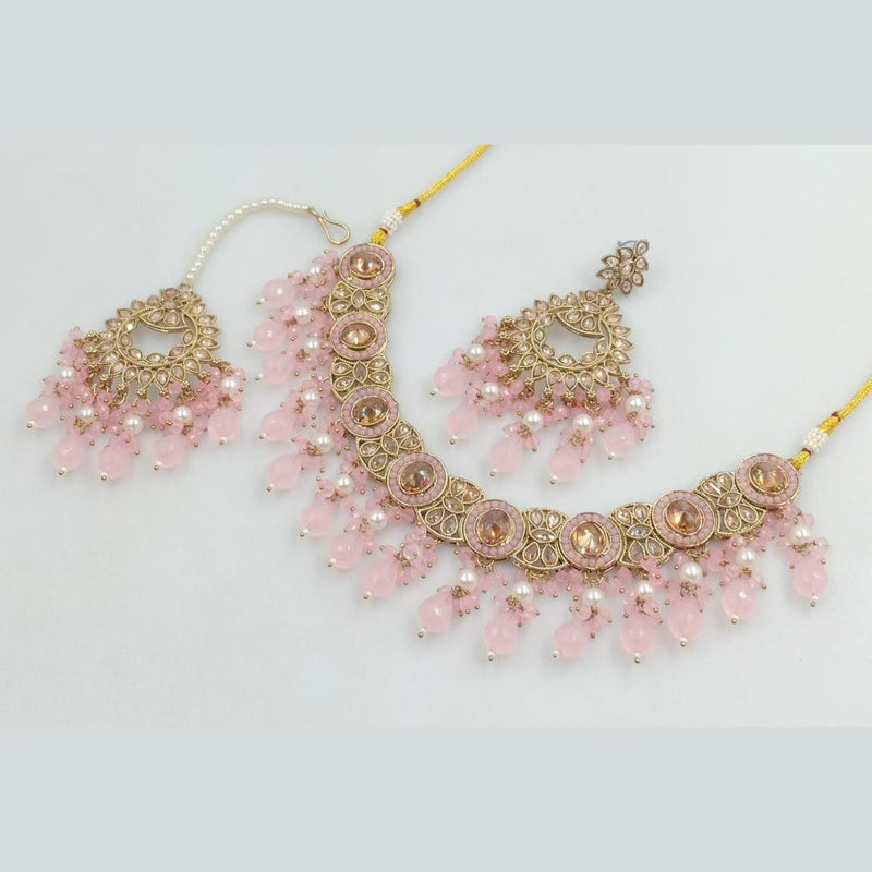 Rani Sati Jewels Gold Plated Crystal Stone And Beads Necklace Set