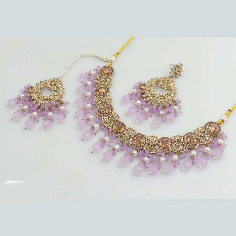 Rani Sati Jewels Gold Plated Crystal Stone And Beads Necklace Set