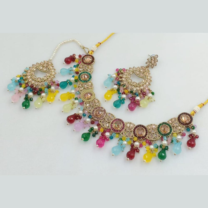 Rani Sati Jewels Gold Plated Crystal Stone And Beads Necklace Set