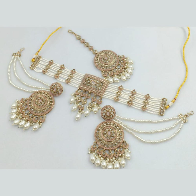 Rani Sati Jewels Gold Plated Kundan Stone And Beads Choker Necklace Set