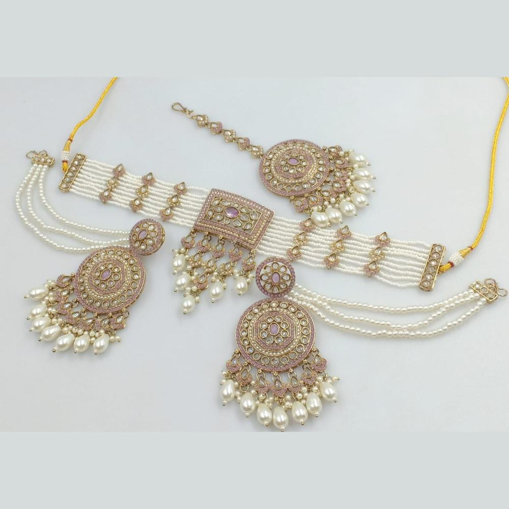 Rani Sati Jewels Gold Plated Kundan Stone And Beads Choker Necklace Set