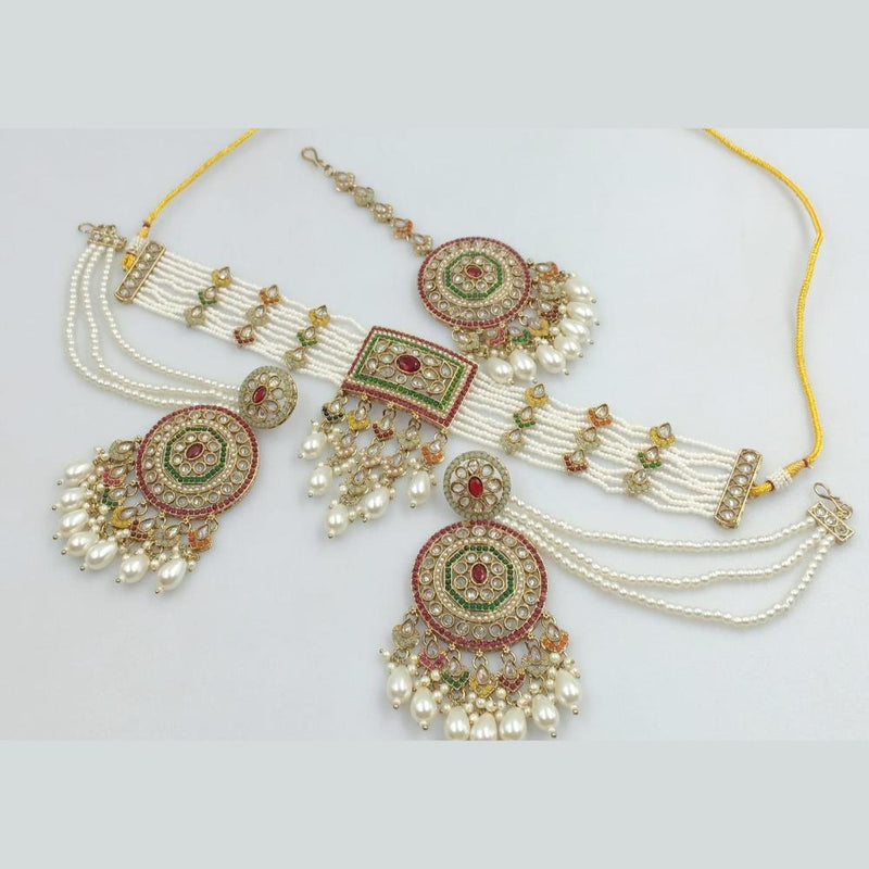 Rani Sati Jewels Gold Plated Kundan Stone And Beads Choker Necklace Set