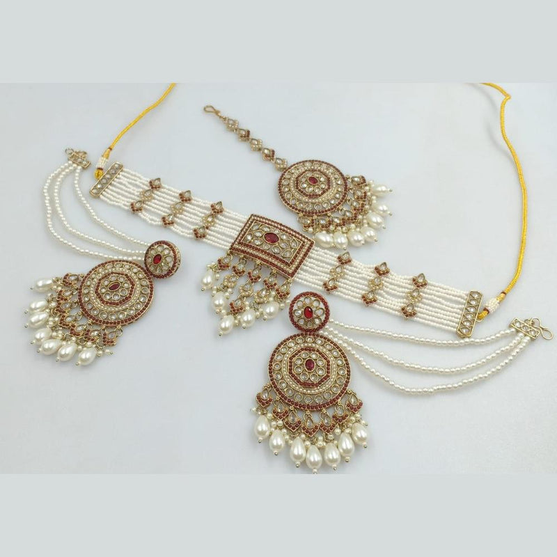 Rani Sati Jewels Gold Plated Kundan Stone And Beads Choker Necklace Set