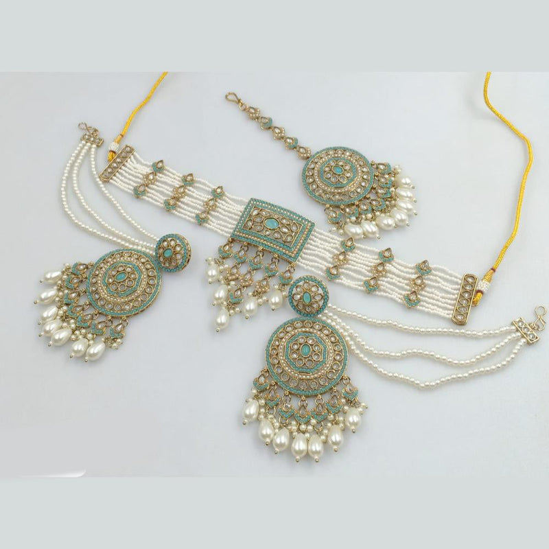 Rani Sati Jewels Gold Plated Kundan Stone And Beads Choker Necklace Set