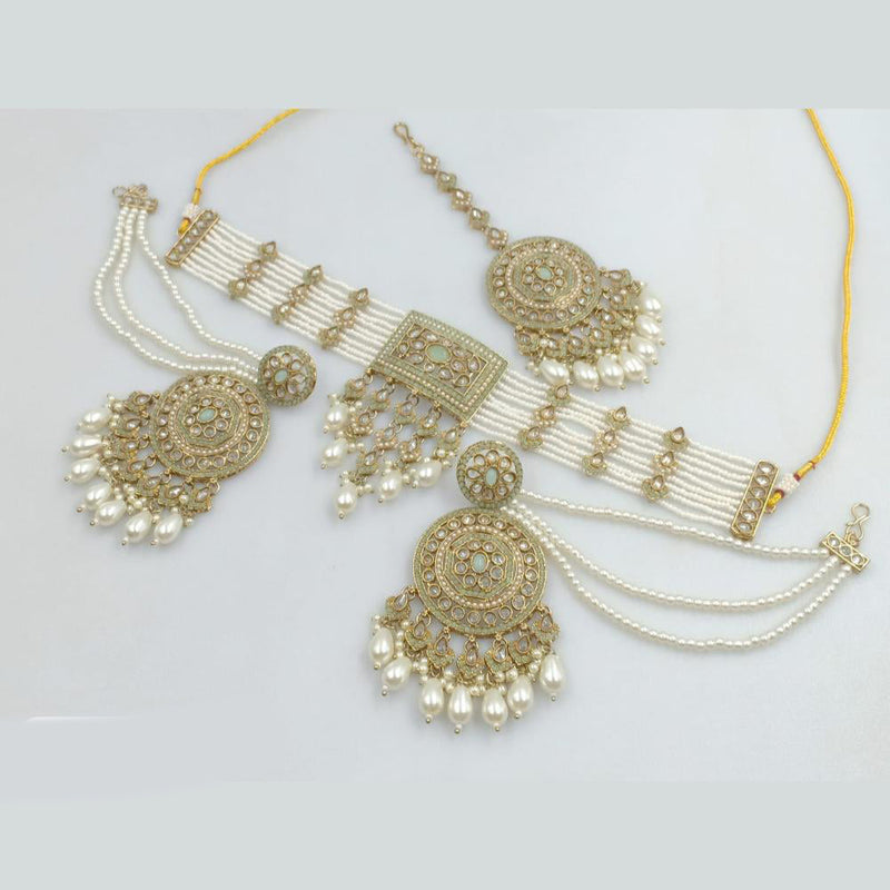 Rani Sati Jewels Gold Plated Kundan Stone And Beads Choker Necklace Set