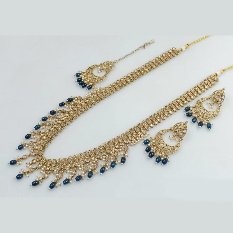 Rani Sati Jewels Gold Plated Kundan Stone And Pearls Long Necklace Set