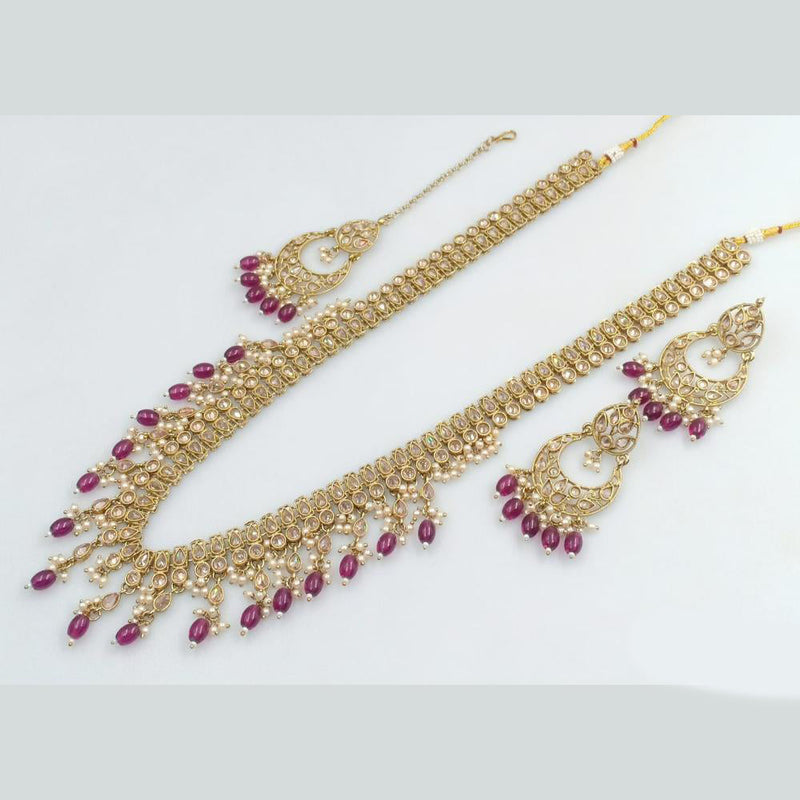 Rani Sati Jewels Gold Plated Kundan Stone And Pearls Long Necklace Set