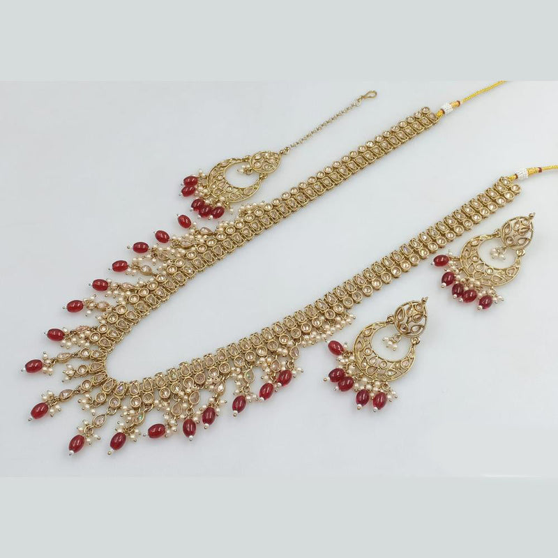 Rani Sati Jewels Gold Plated Kundan Stone And Pearls Long Necklace Set