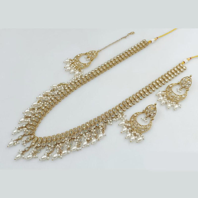 Rani Sati Jewels Gold Plated Kundan Stone And Pearls Long Necklace Set