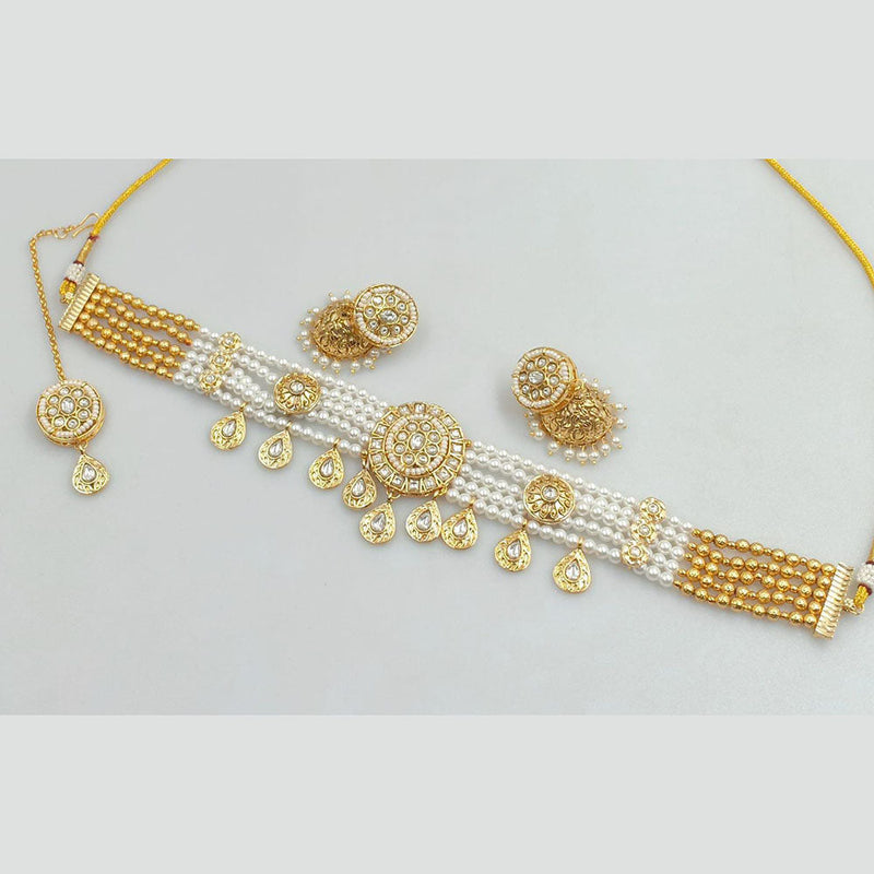 Rani Sati Jewels Gold Plated Kundan Stone And Pearls Choker Necklace Set