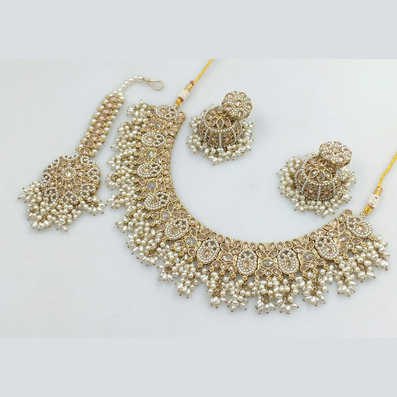 Rani Sati Jewels Gold Plated Crystal Stone And Pearls Necklace Set