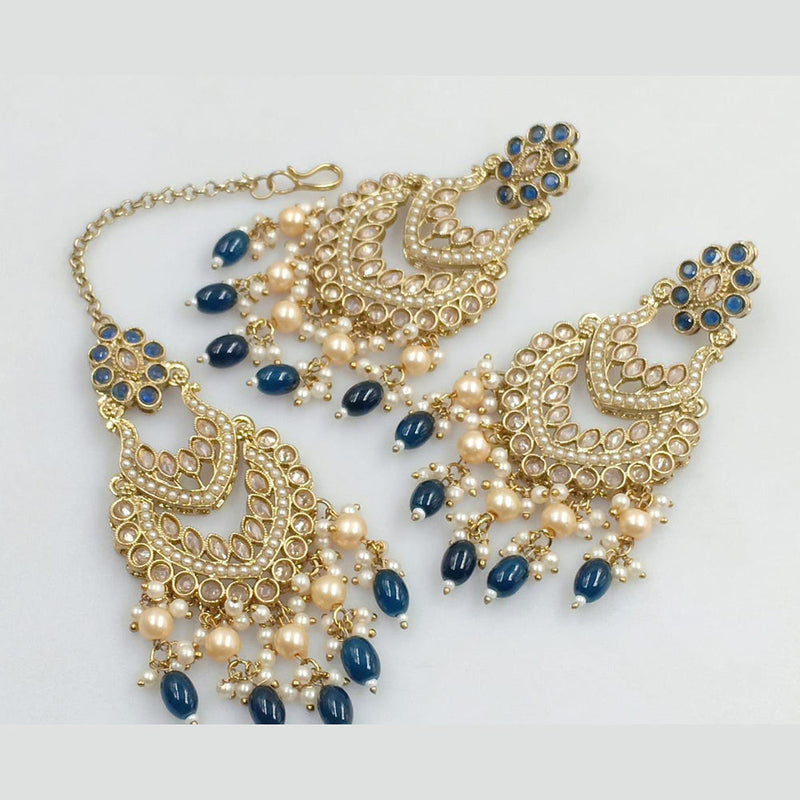 Rani Sati Jewels Gold Plated Crystal Stone And Pearls Dangler Earrings With Maangtikka