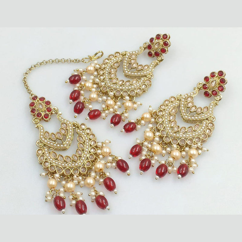 Rani Sati Jewels Gold Plated Crystal Stone And Pearls Dangler Earrings With Maangtikka