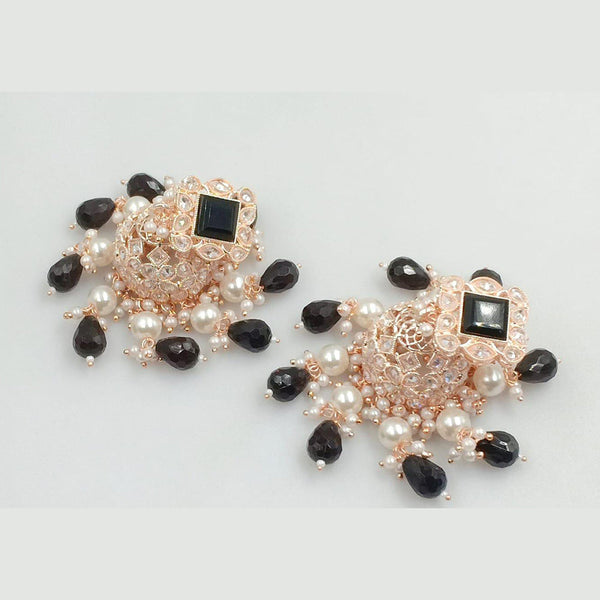 Rani Sati Jewels Rose Gold Plated Crystal Stone And Beads Jhumki