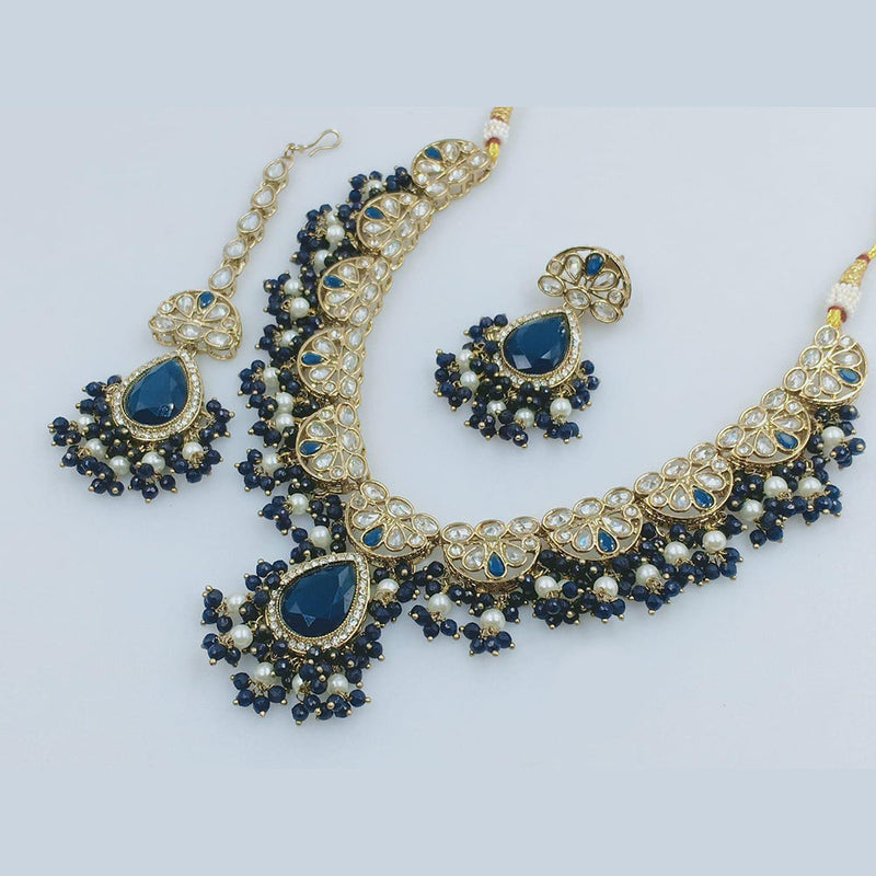 Rani Sati Jewels Gold Plated Crystal Stone And Pearls Necklace Set