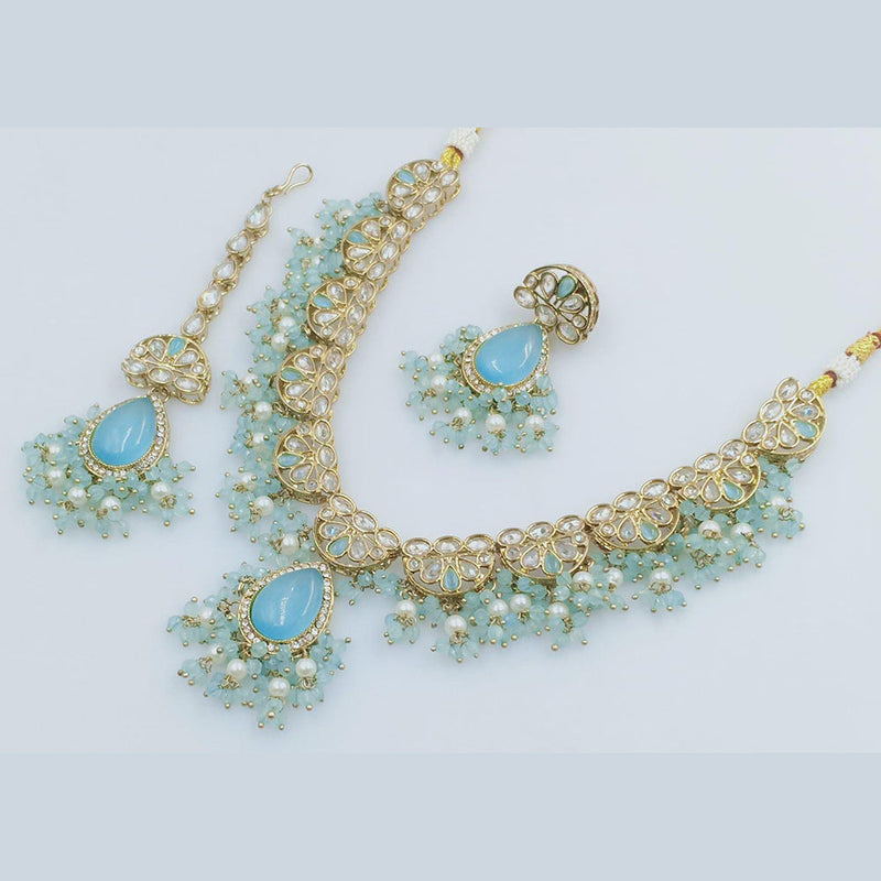 Rani Sati Jewels Gold Plated Crystal Stone And Pearls Necklace Set