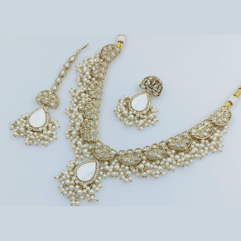 Rani Sati Jewels Gold Plated Crystal Stone And Pearls Necklace Set