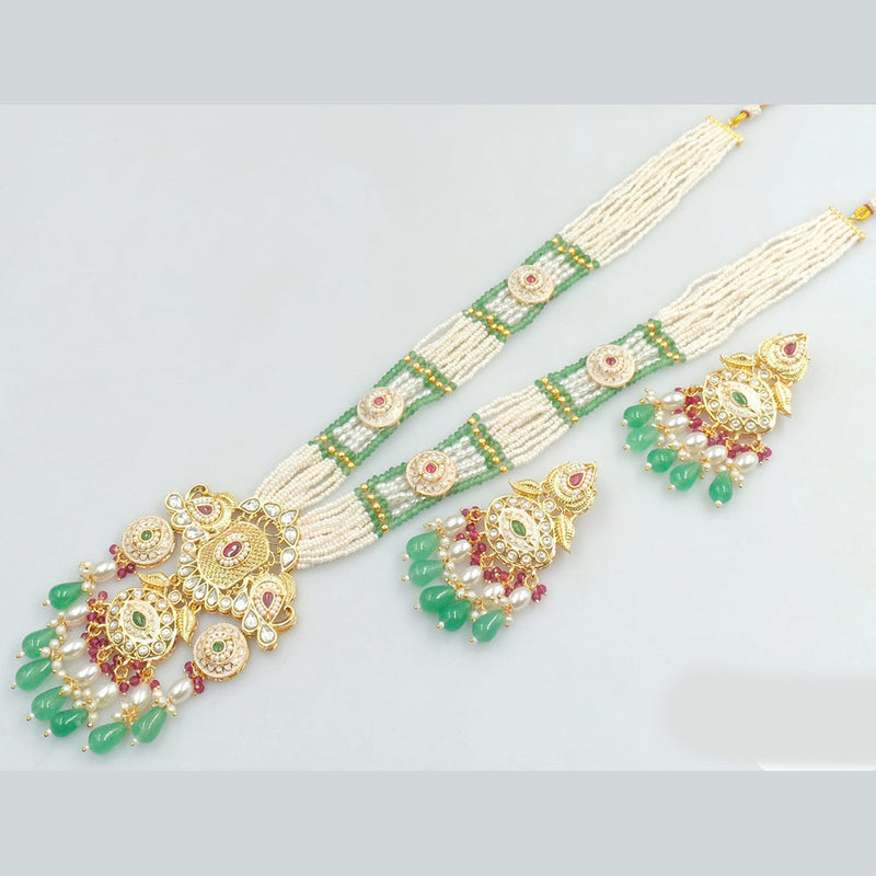 Rani Sati Jewels Gold Plated Kundan Stone Meenakari And Pearls Long Necklace Set