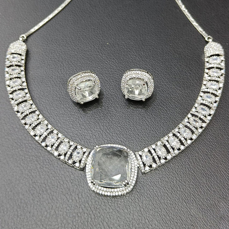 Rani Sati Jewels Silver Plated American Diamond Necklace Set