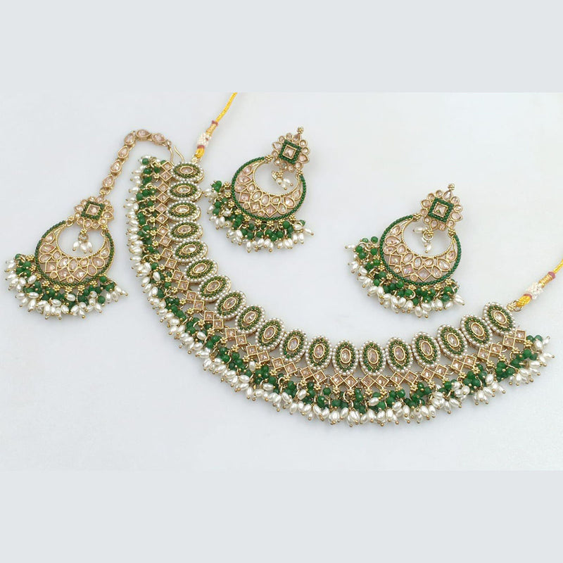 Rani Sati Jewels Gold Plated Crystal Stone And Pearls Necklace Set