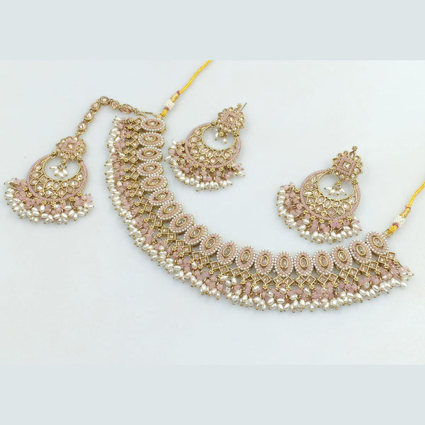 Rani Sati Jewels Gold Plated Crystal Stone And Pearls Necklace Set