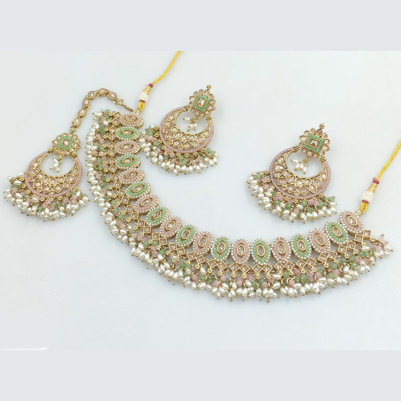 Rani Sati Jewels Gold Plated Crystal Stone And Pearls Necklace Set