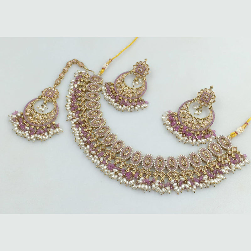 Rani Sati Jewels Gold Plated Crystal Stone And Pearls Necklace Set