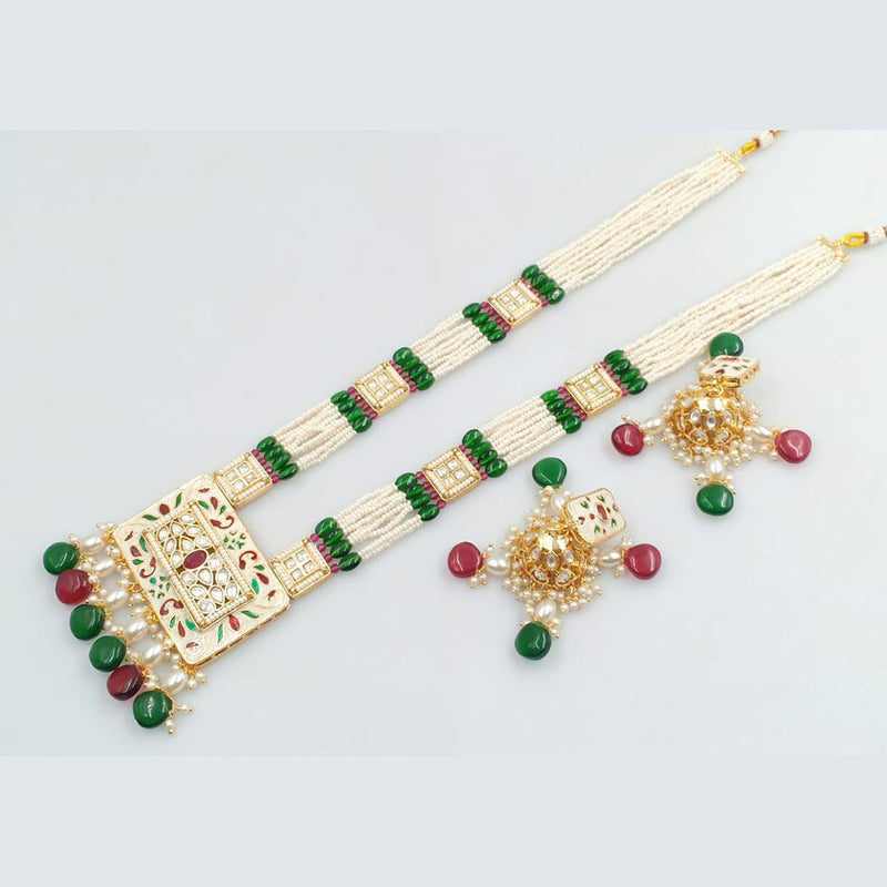 Rani Sati Jewels Gold Plated Kundan Stone And Pearls Long Necklace Set