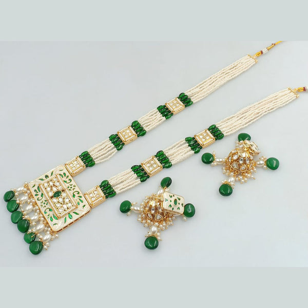 Rani Sati Jewels Gold Plated Kundan Stone And Pearls Long Necklace Set