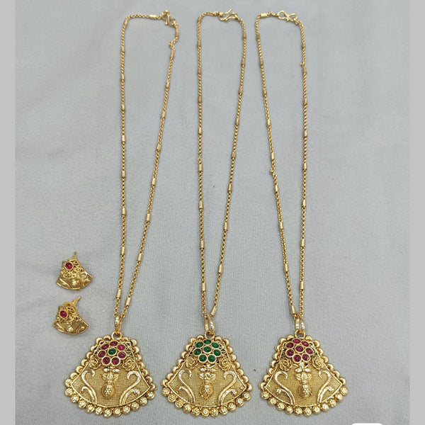 Rani Sati Jewels Gold Plated Pota Stone Chain Pendant Set