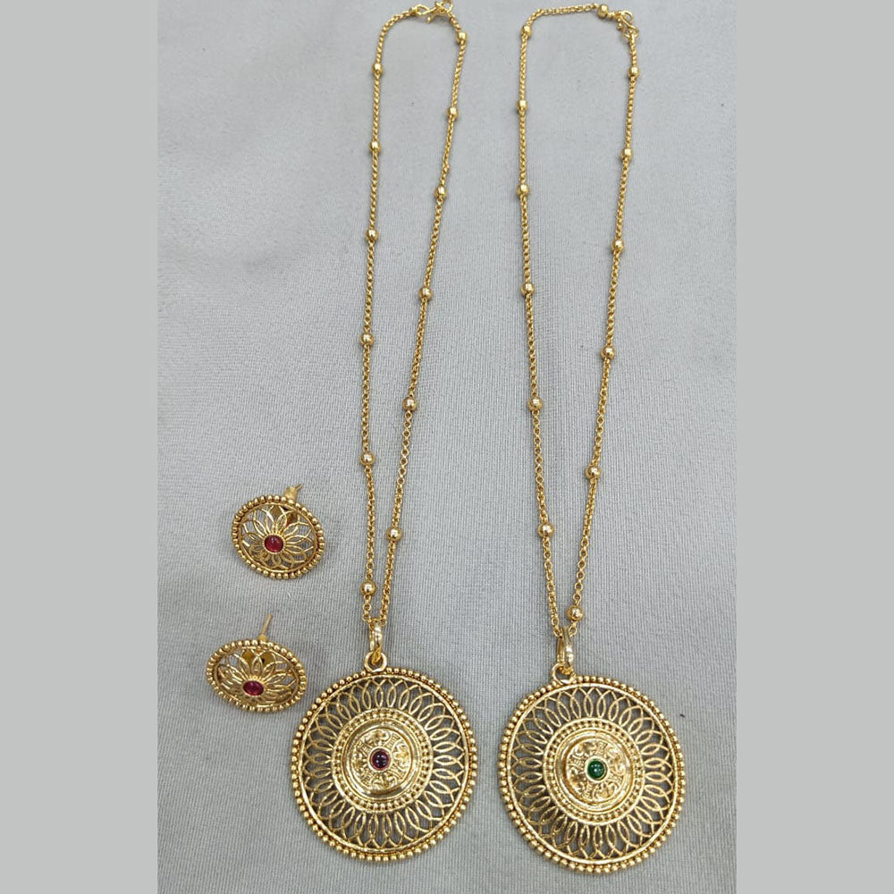 Rani Sati Jewels Gold Plated Pota Stone Chain Pendant Set