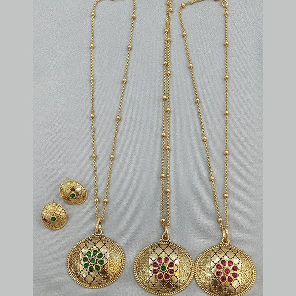 Rani Sati Jewels Gold Plated Pota Stone Chain Pendant Set