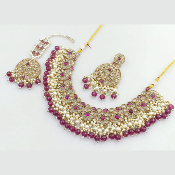 Rani Sati Jewels Gold Plated Crystal Stone And Beads Necklace Set