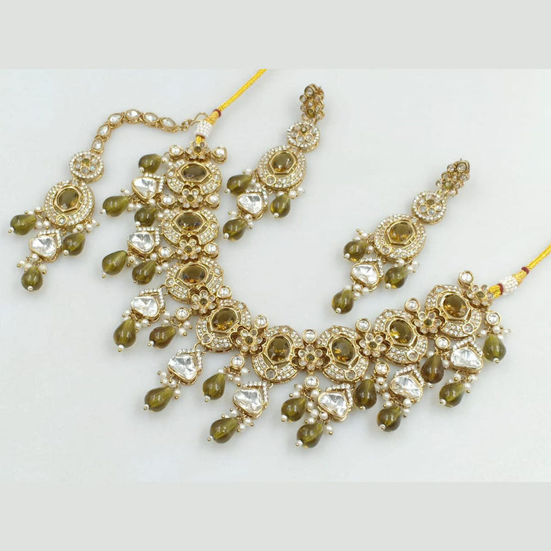 Rani Sati Jewels Gold Plated Crystal Stone And Beads Necklace Set