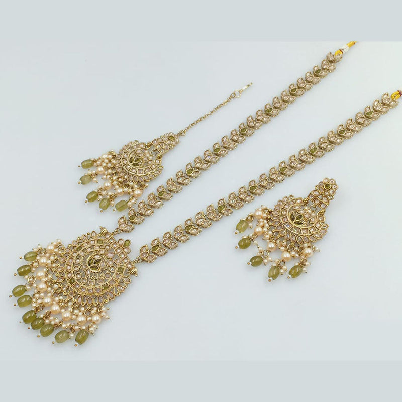 Rani Sati Jewels Gold Plated Crystal Stone And Beads Long Necklace Set