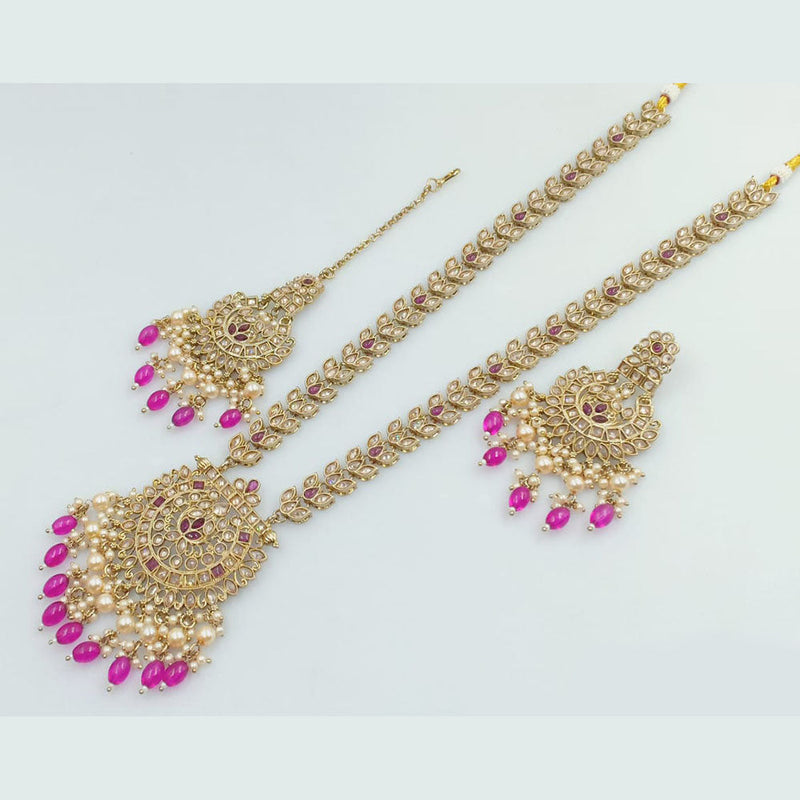 Rani Sati Jewels Gold Plated Crystal Stone And Beads Long Necklace Set