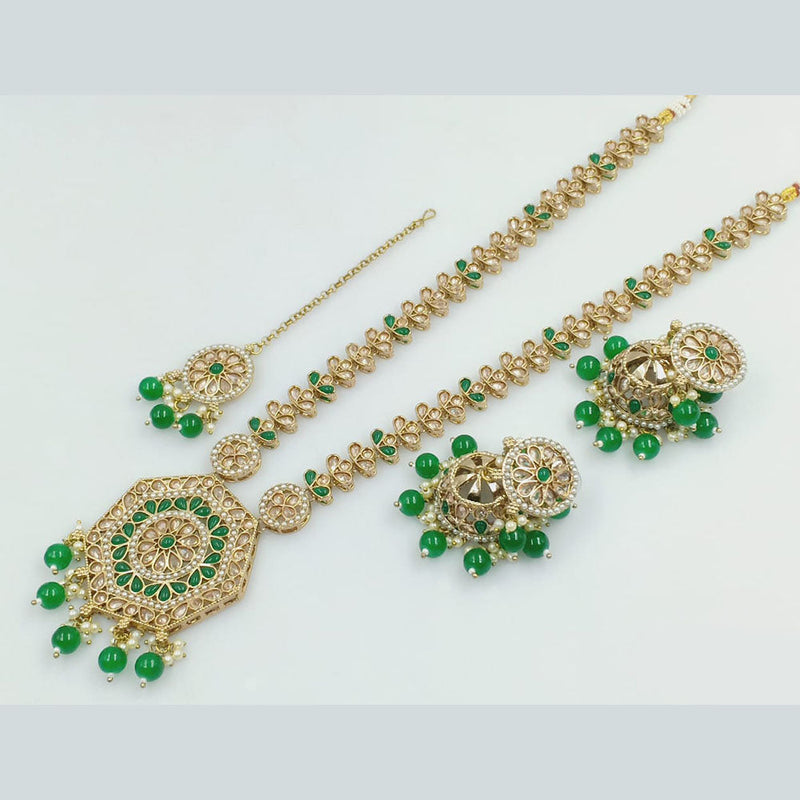 Rani Sati Jewels Gold Plated Crystal Stone And Beads Long Necklace Set