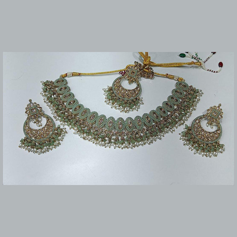 Rani Sati Jewels Gold Plated Crystal Stone And Pearls Necklace Set