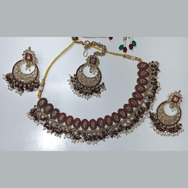 Rani Sati Jewels Gold Plated Crystal Stone And Pearls Necklace Set