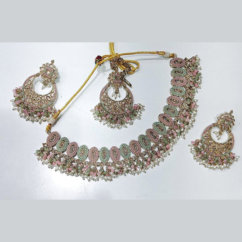 Rani Sati Jewels Gold Plated Crystal Stone And Pearls Necklace Set