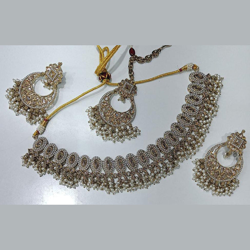 Rani Sati Jewels Gold Plated Crystal Stone And Pearls Necklace Set