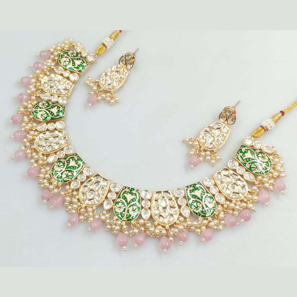 Rani Sati Jewels Gold Plated Kundan Stone And Beads Meenakari Necklace Set